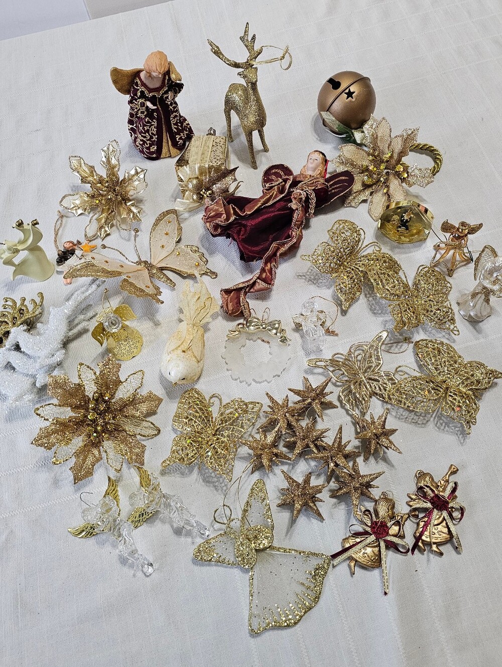 41-Piece Gold & Burgundy Christmas Ornament Lot – Mixed Styles